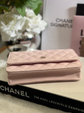 Load image into Gallery viewer, Chanel 22P 2022 Pre Spring/Summer Collection Light Sakura Pink Caviar LGHW Timeless Classic Wallet on chain (WOC)
