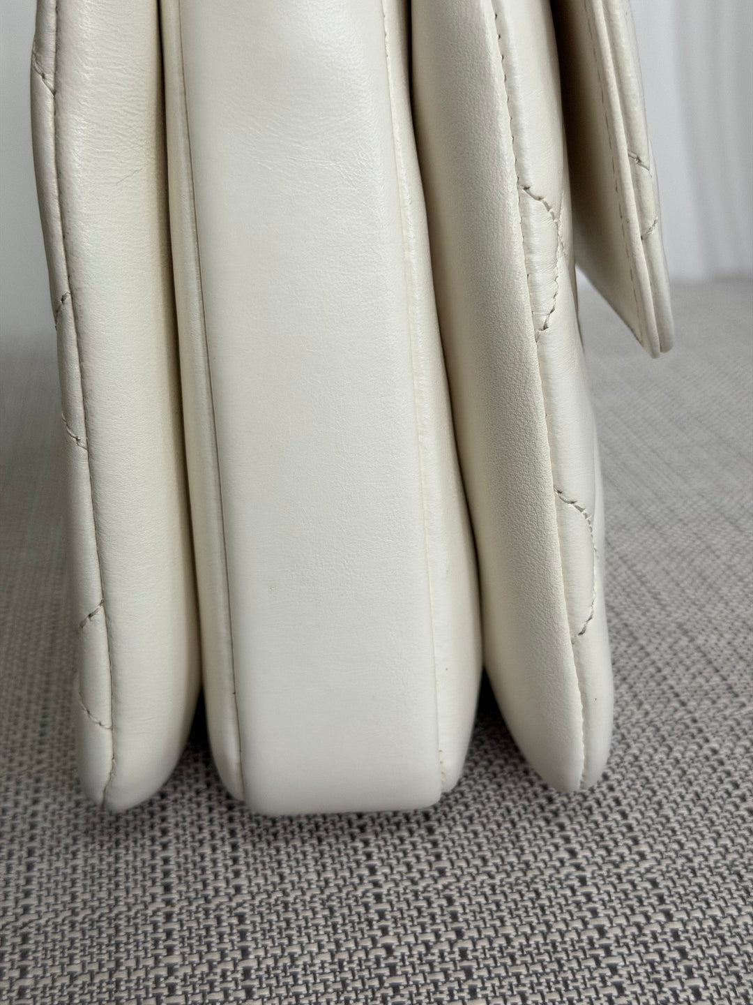 CHANEL 23S collection 2023 White Lambskin LGHW Trendy CC Flap Bag size Small with raised CHANEL Engraved Plate Top Handle