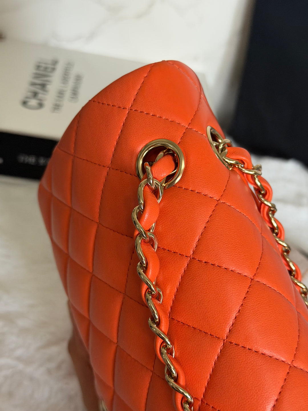 CHANEL 20S Orange Lambskin LGHW Medium ML Timeless Classic Double Flap Bag