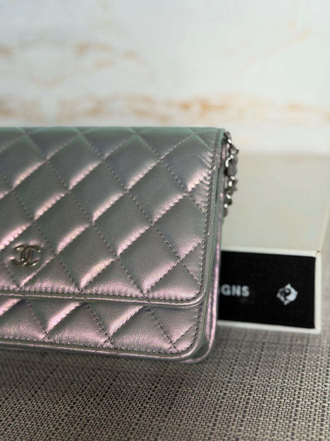 CHANEL Silver Lambskin SHW Classic Wallet on Chain (WOC) 2022