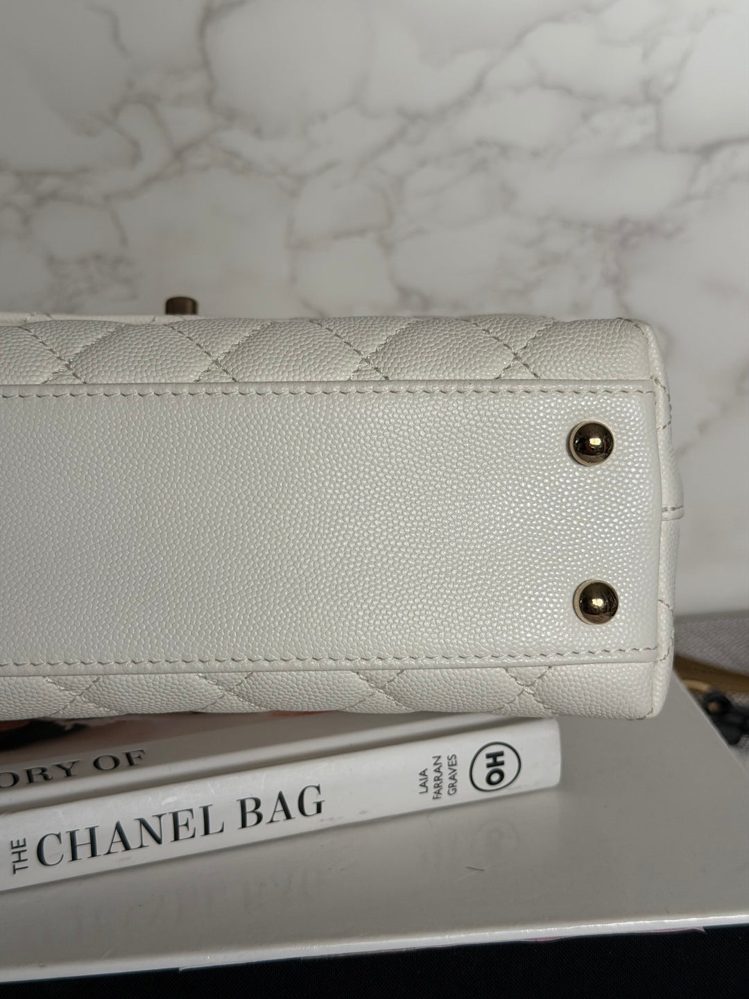 CHANEL White Caviar LGHW Coco Handle Flap Bag Size SMALL with detachable Strap Microchipped