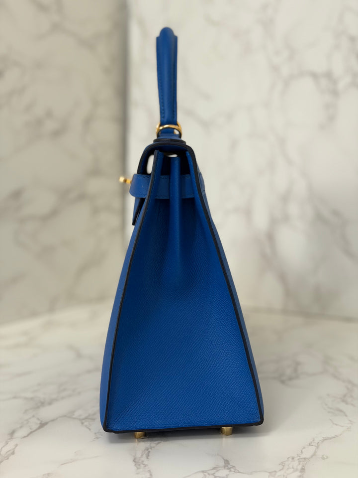 Hermes Blue Hydra Epsom Sellier Kelly 28 GHW Stamp C 2018