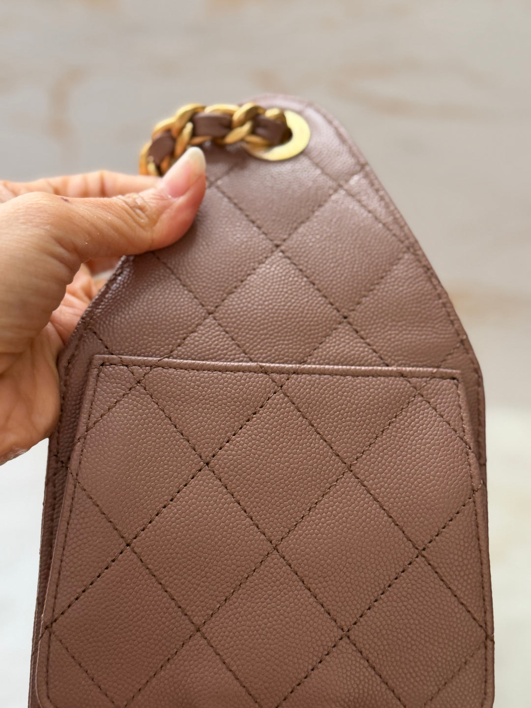 CHANEL 26P collection Brown Caviar 25 Hobo Bag Aged GHW Size SMALL