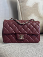 Load image into Gallery viewer, Chanel series 28 2019 Burgundy Lambskin Silver HW Mini Rectangular Flap Bag
