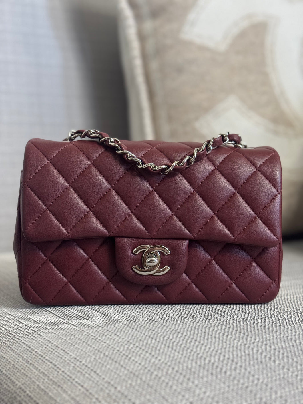 Chanel series 28 2019 Burgundy Lambskin Silver HW Mini Rectangular Flap Bag