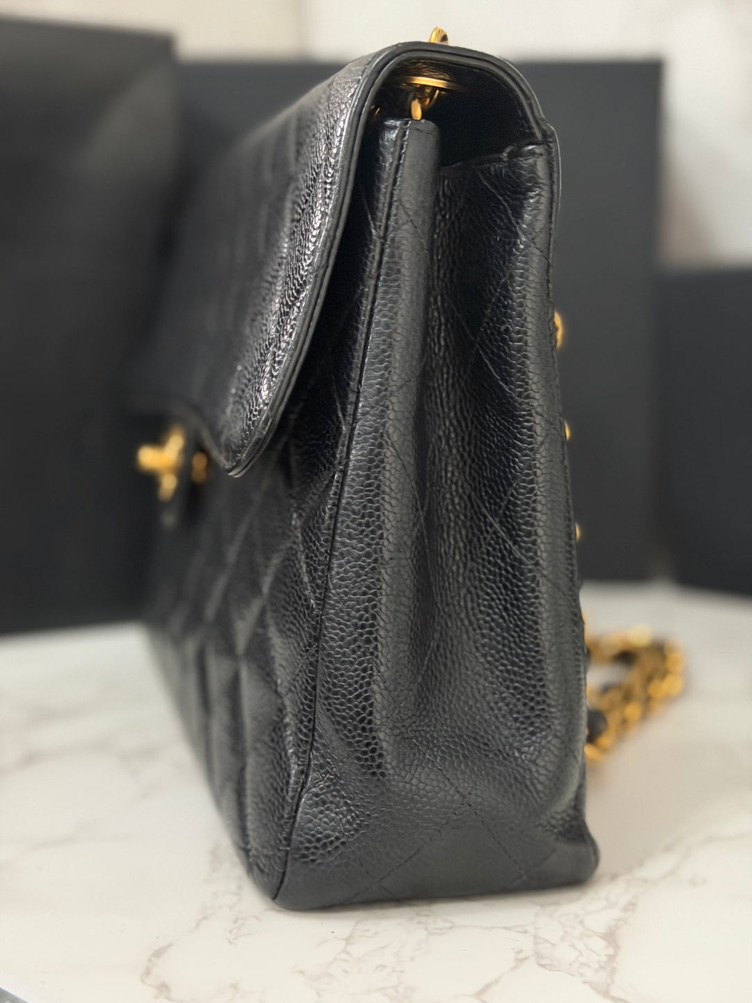 Chanel Series 7 24K GHW Black Caviar Vintage Jumbo Single Flap Bag 2008/2009