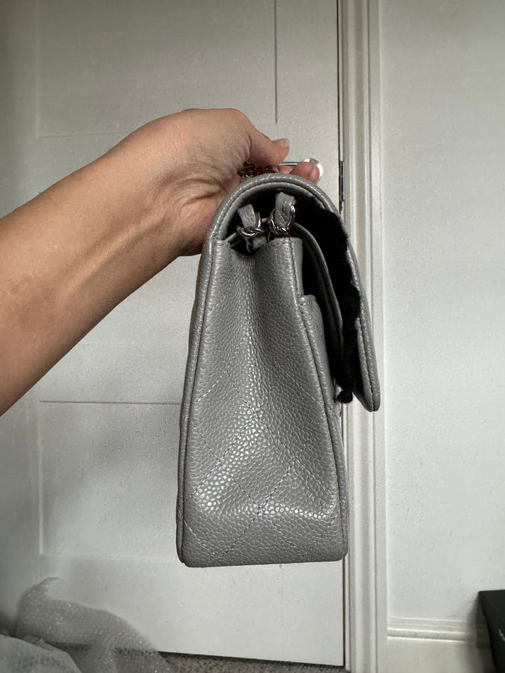 CHANEL series 19 Grey Caviar SHW Medium ML Double Flap Bag 14B collection 2014