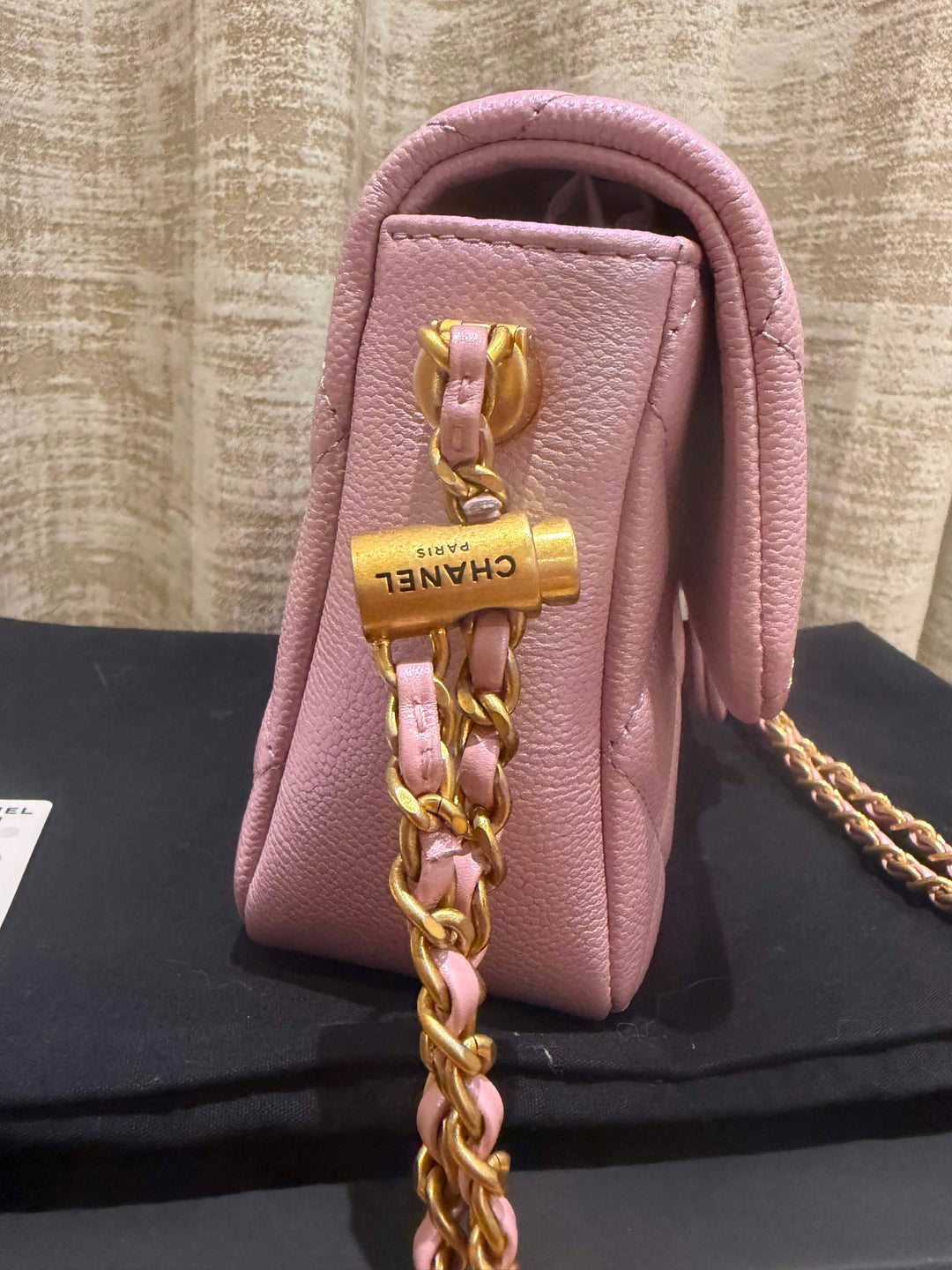 CHANEL 21K iridescent pink caviar aged GHW Adjustable chain My Perfect Mini Flap Bag 2021