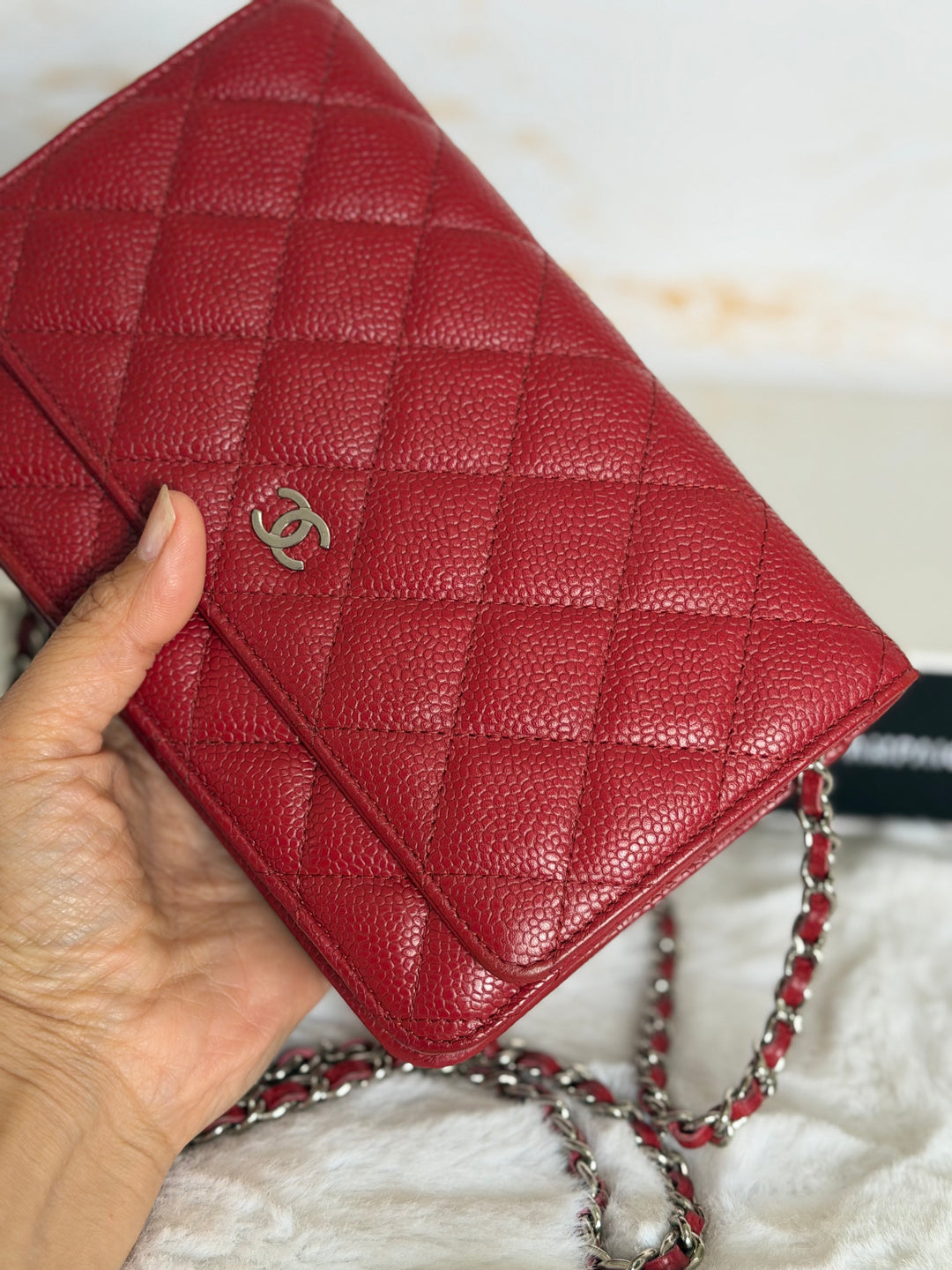 CHANEL series 19 Red Caviar Classic Wallet on chain (WOC) SHW 2014/2015