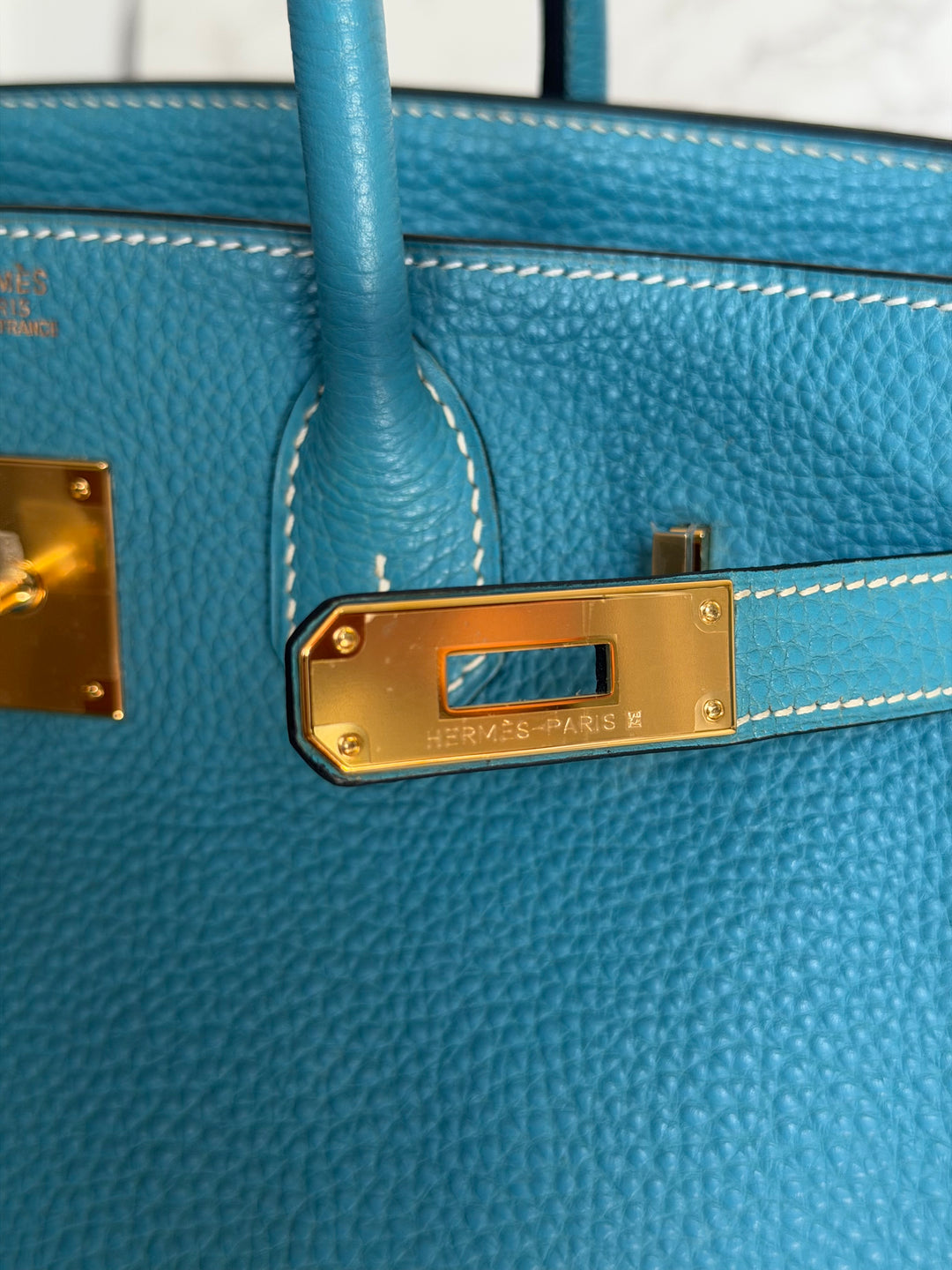 HERMÈS Bleu Jean Togo Leather GHW Birkin 30 Stamp H in Sq 2004