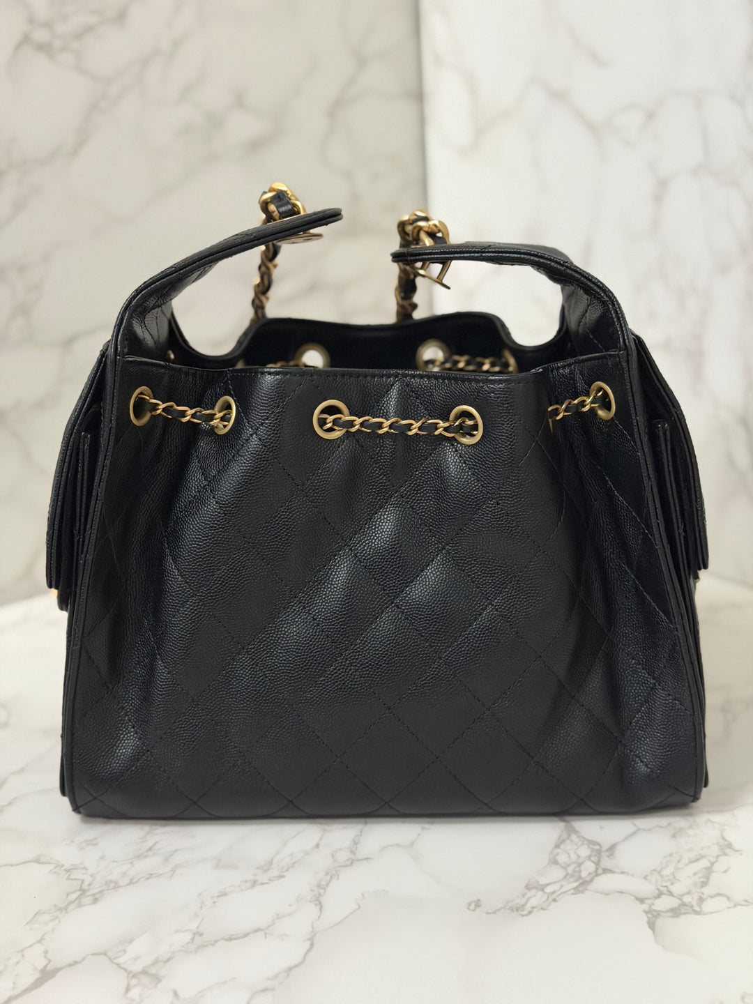 CHANEL 26C 2025/2026 Black Caviar Aged GHW 25 Hobo Bag size Small