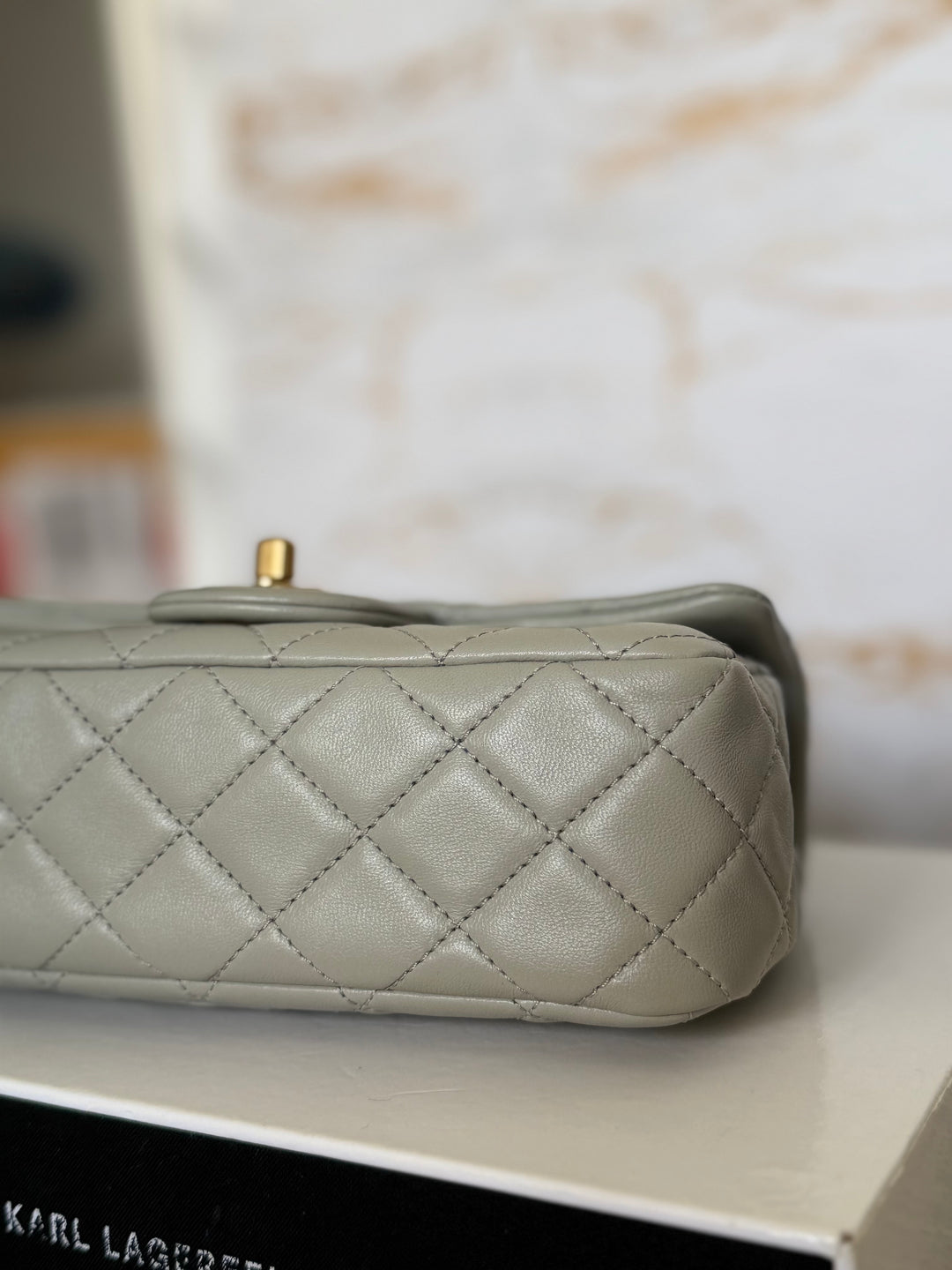 CHANEL Grey Lambskin Aged GHW Pearl Crush Adjustable Chain Mini Rectangular Flap Bag 2021