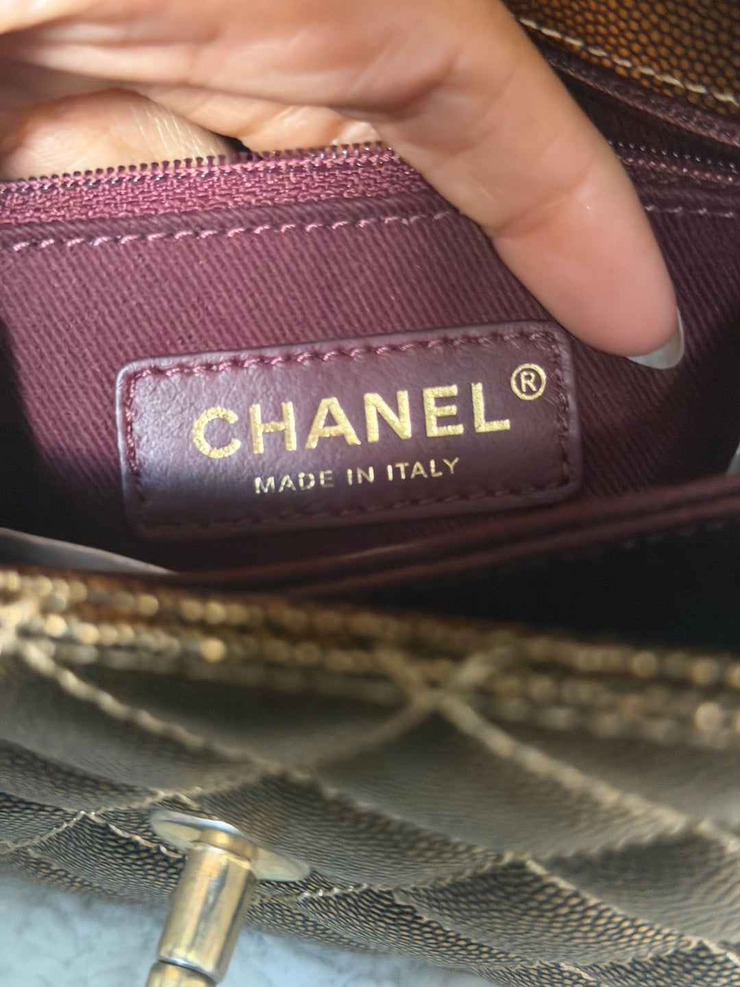 CHANEL series 28 19A Metallic Bronze Gold Caviar Aged GHW Coco Handle Flap Bag size SMALL with detachable shoulder strap 2019