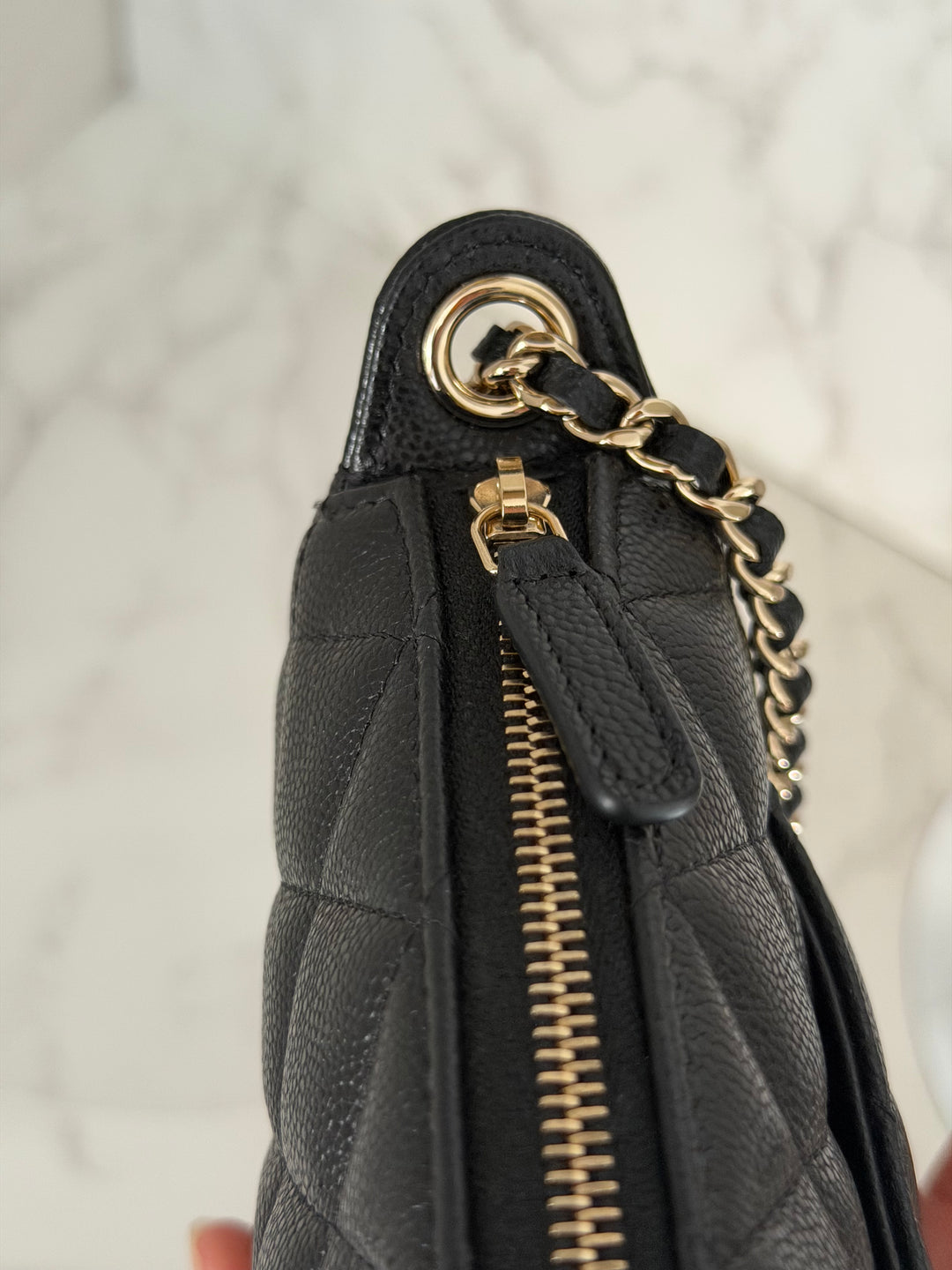 CHANEL New style Clutch/Wallet on Chain WOC in Black caviar LGHW and Burgundy lining 2025