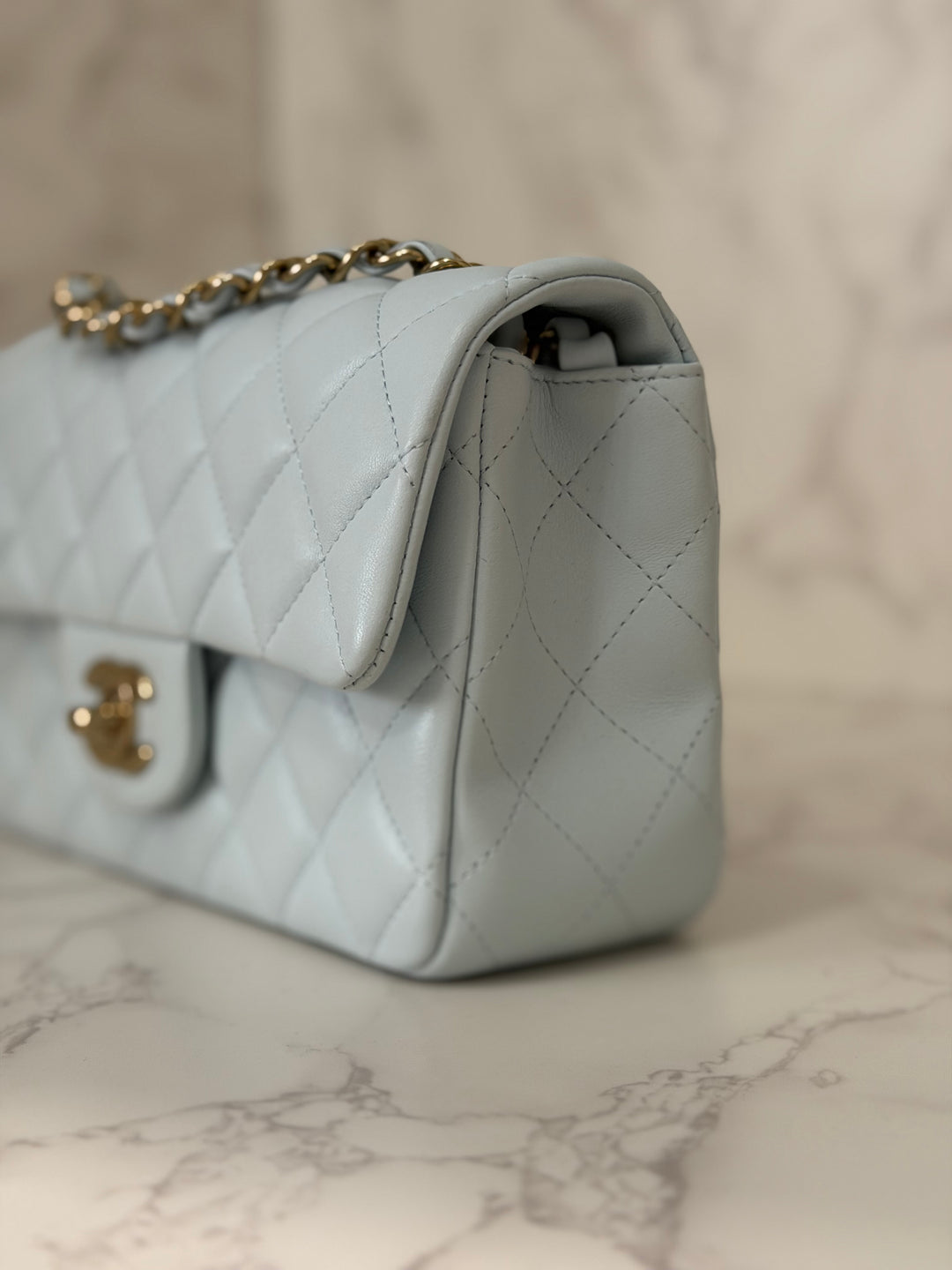 CHANEL 25S collection 2025 Light Baby Blue Lambskin LGHW Mini Rectangular Flap Bag