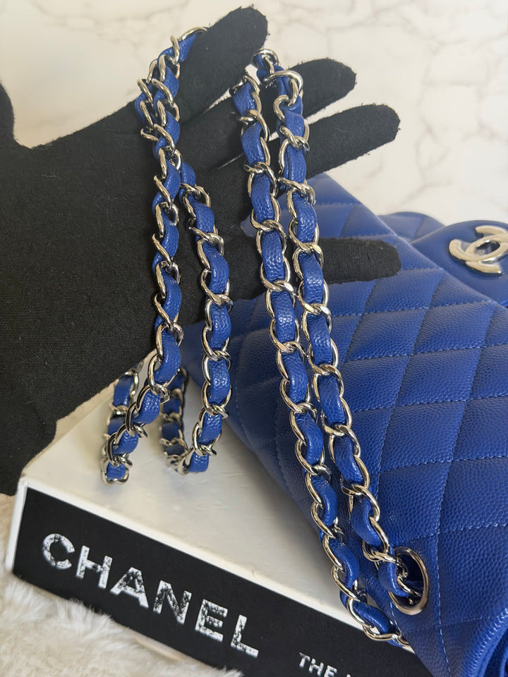 CHANEL Dark Blue Caviar SHW Medium ML Classic Timeless Double Flap Bag 21K collection 2021