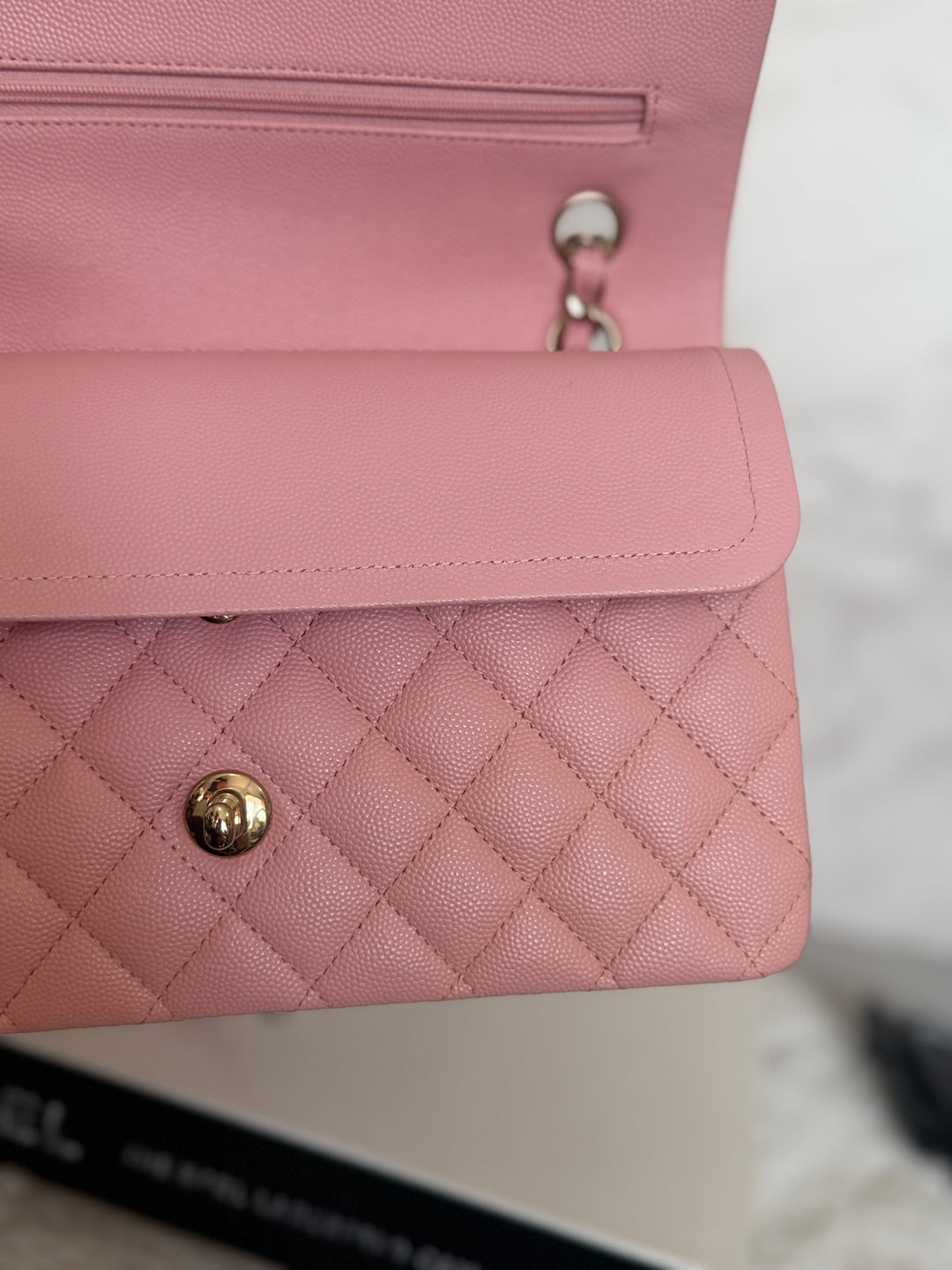 CHANEL 22C Sakura pink Caviar LGHW Medium ML Timeless Classic double flap bag 2022