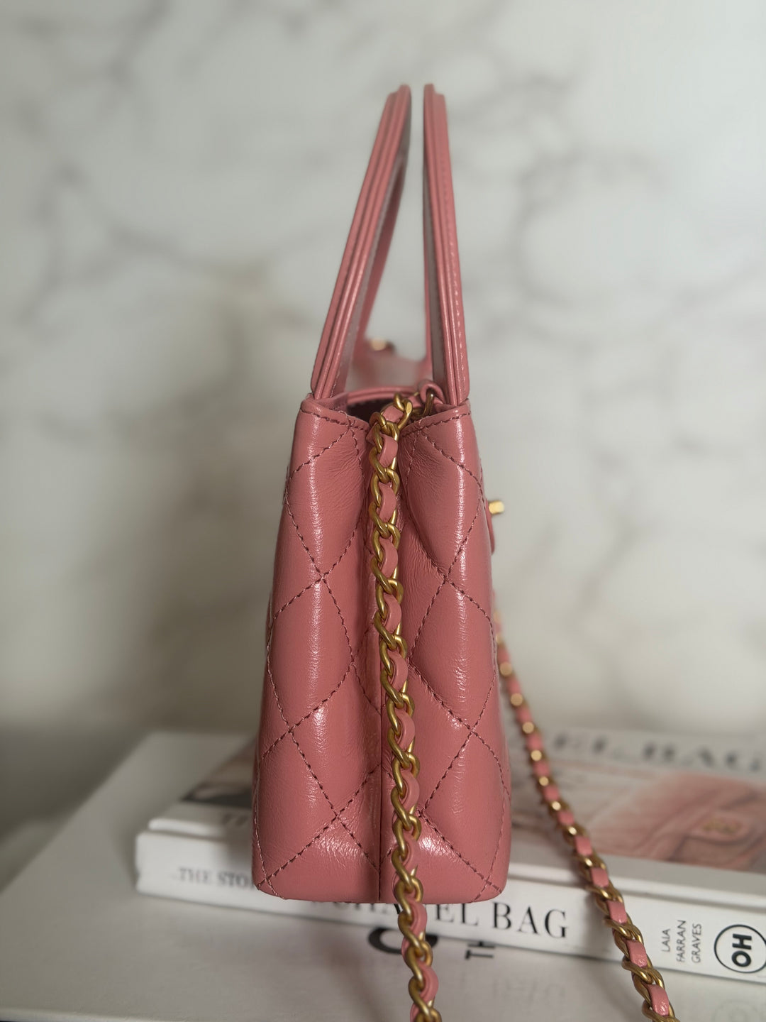 CHANEL Pink Calf skin aged GHW Kelly Shopping Tote Bag size Small 19 cms
