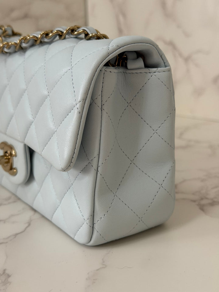 CHANEL 25S collection 2025 Light Baby Blue Lambskin LGHW Mini Rectangular Flap Bag