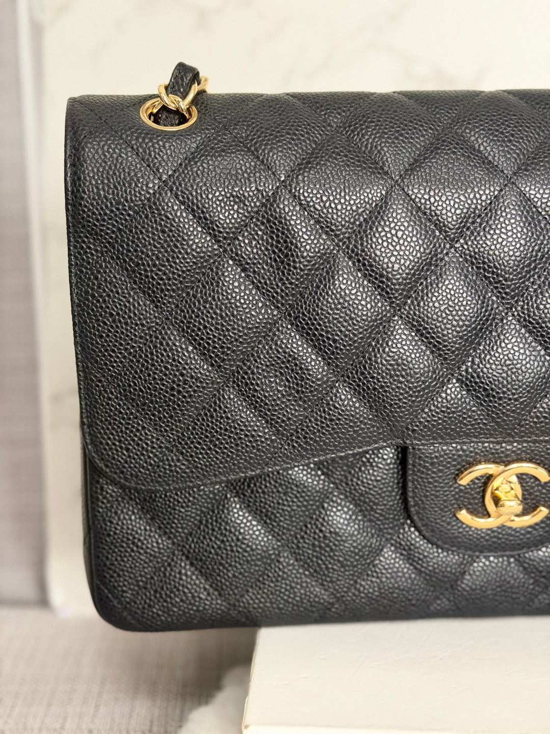 CHANEL series 17 Black Caviar GHW Jumbo Classic Double Flap Bag 2012