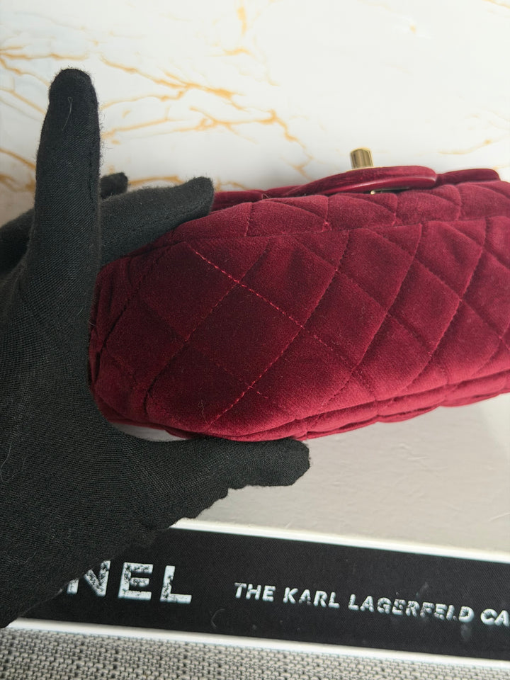 CHANEL series 31 Burgundy Dark Red Velvet Crystal Pearl Crush Adjustable Strap Mini Rectangular Flap Bag 2020/2021