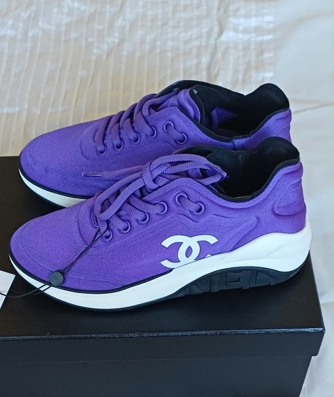 CHANEL 19P Purple Lycra Trainers size EU 35.5