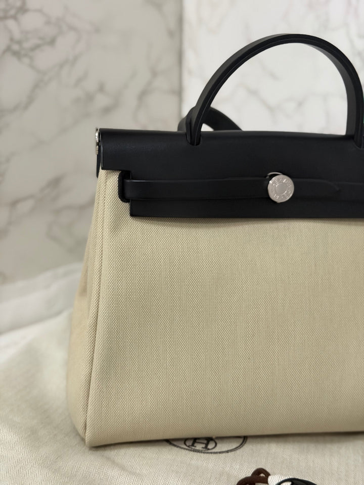 Hermes Herbag Zip 31 Bag in Noir/Beton Palladium Hardware