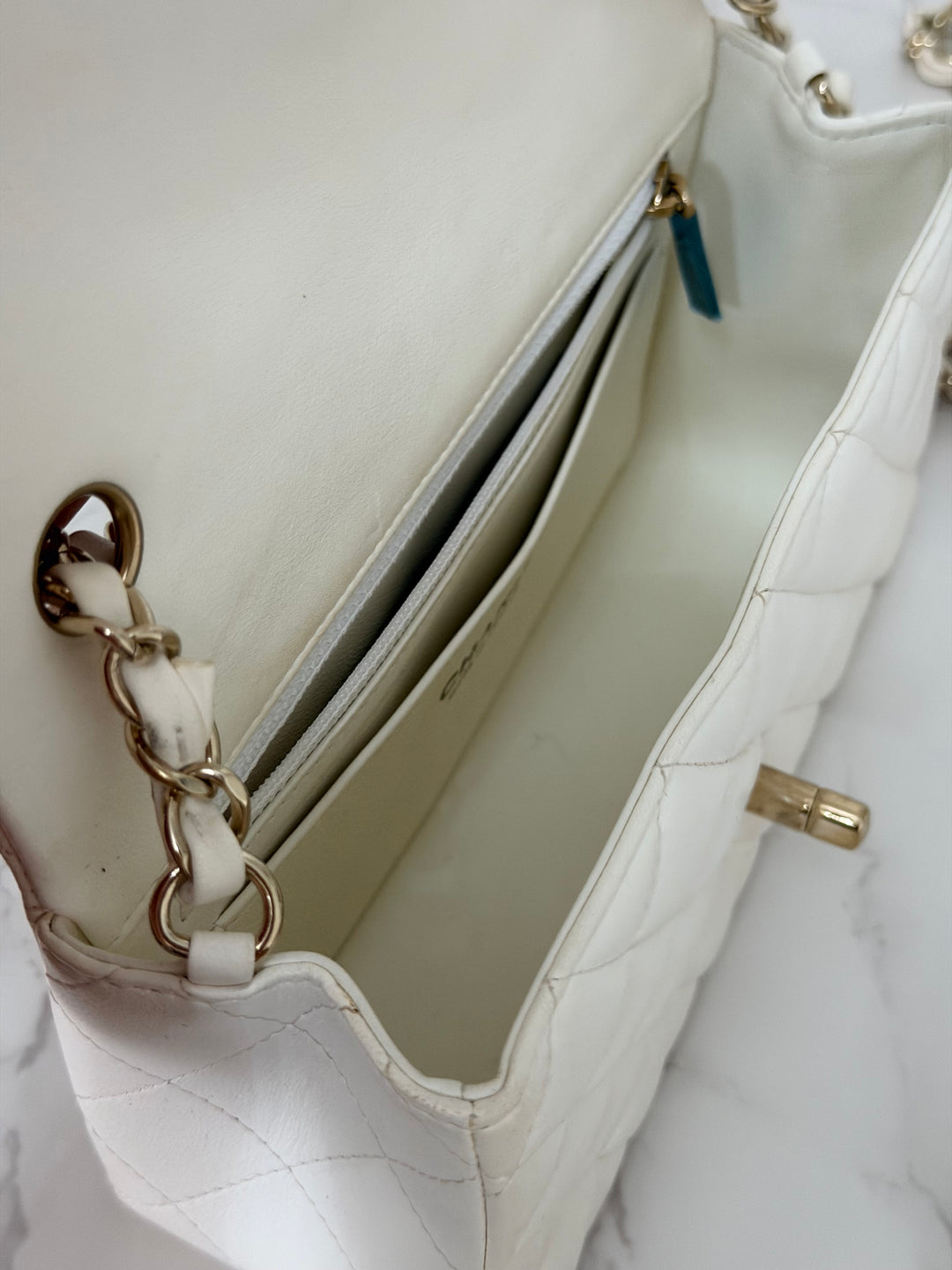 CHANEL series 23 2016 White Lambskin LGHW Mini Rectangular Flap Bag