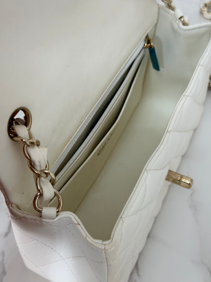 CHANEL series 23 2016 White Lambskin LGHW Mini Rectangular Flap Bag