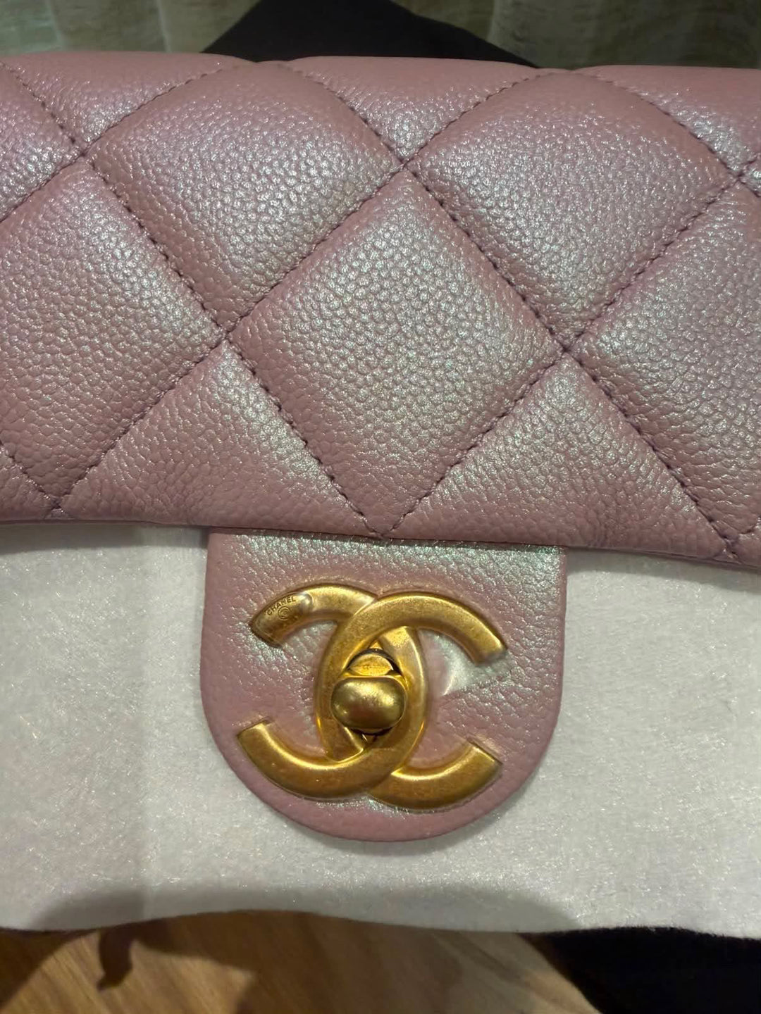 CHANEL 21K iridescent pink caviar aged GHW Adjustable chain My Perfect Mini Flap Bag 2021