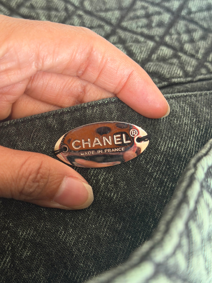 CHANEL 20C series 29 Green Denim Jumbo SHW Denimpression Flap Bag 2020