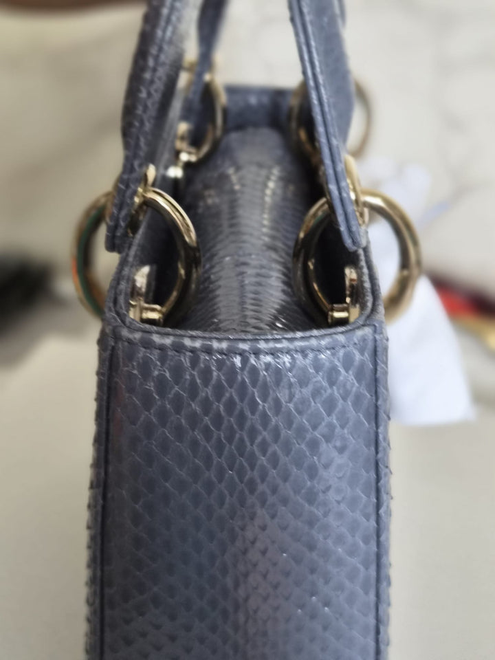 DIOR Lady Dior MINI in Blue Grey Python Leather LGHW 2020