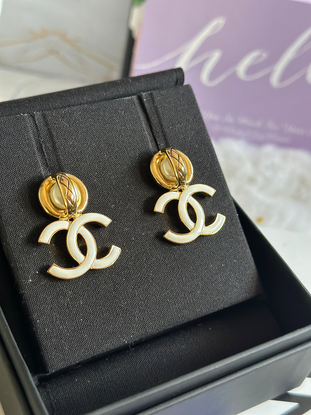 Chanel 22S White Resin Aged GHW earrings