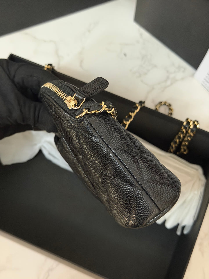 CHANEL Black caviar LGHW Vanity Bag with Chain