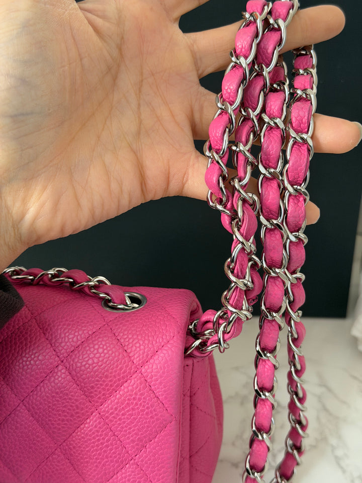 CHANEL series 17 2012/2013 Suede Hot Pink Caviar SHW Mini Rectangular Flap Bag