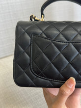 Load image into Gallery viewer, Chanel Black Lambskin Mini Rectangular Flap Bag with Top Handle and Champagne GHW
