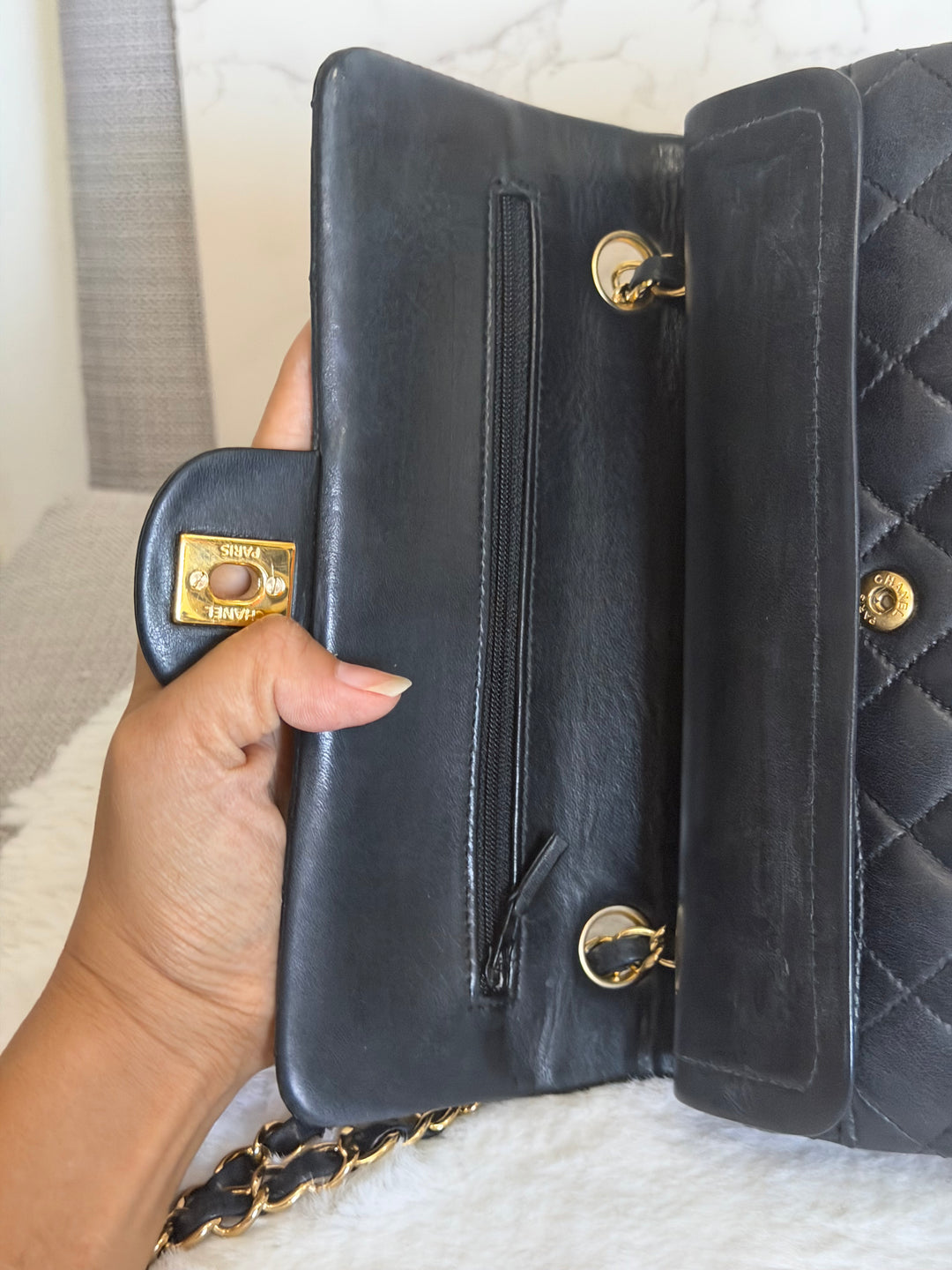 CHANEL Vintage series 11 Black Lambskin 24K GHW Small Timeless Classic Double Flap Bag