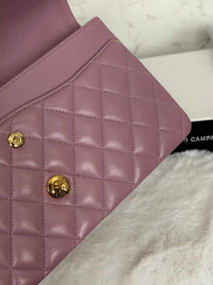 CHANEL series 21 Mauve Pink Purple Lambskin LGHW Medium ML Timeless Classic Double Flap Bag 2015