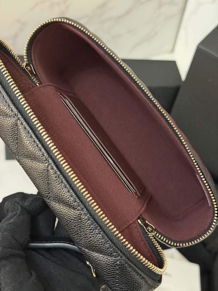 CHANEL Black Caviar LGHW Long Vanity with top handle and detachable chain