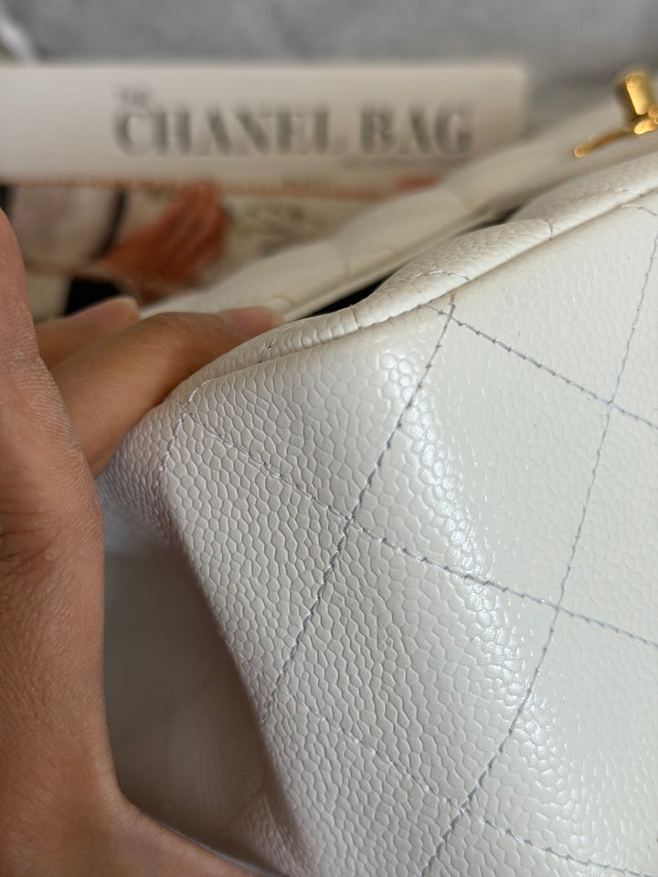 CHANEL White Caviar GHW Jumbo Double Flap Classic Bag 2010