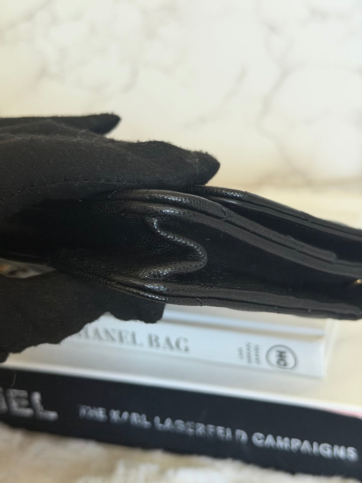 CHANEL Camellia Turnlock Black Lambskin Brushed GHW Classic Wallet on Chain (WOC) microchip 2023