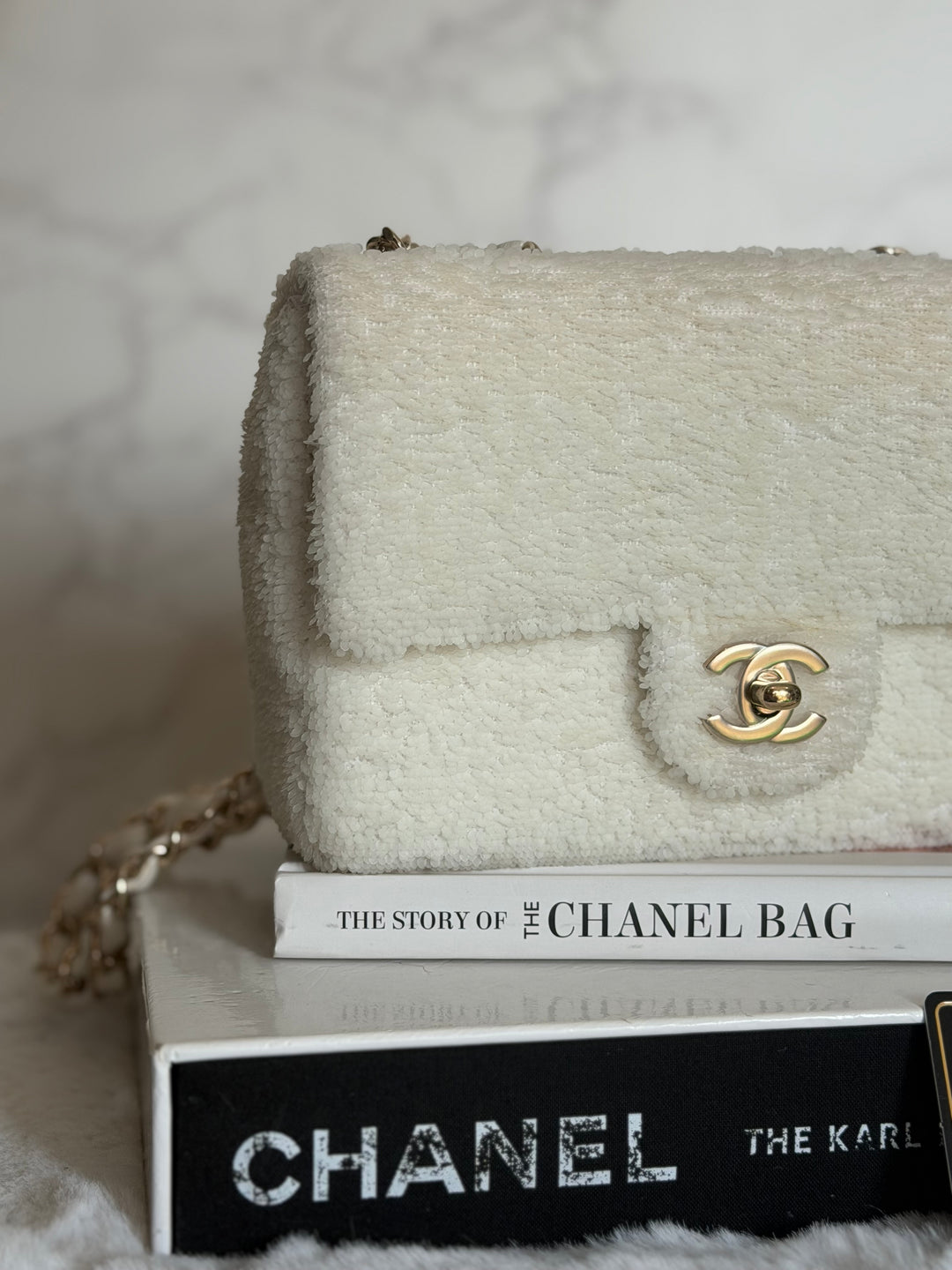 CHANEL series 28 19B White Sequin SMALL Flap Bag LGHW 2019