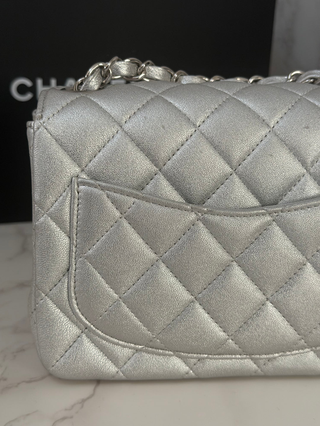 Chanel Series 31 21P Collection Iridescent Silver lambskin SHW Square Mini Flap Bag 2021