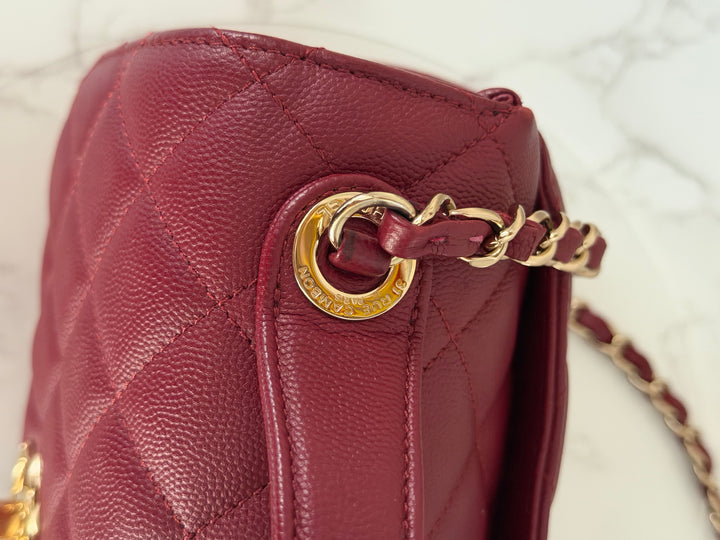 Chanel series 28 19B Collection 2019 Burgundy Caviar Business Affinity Flap Bag with Champagne GHW size Medium