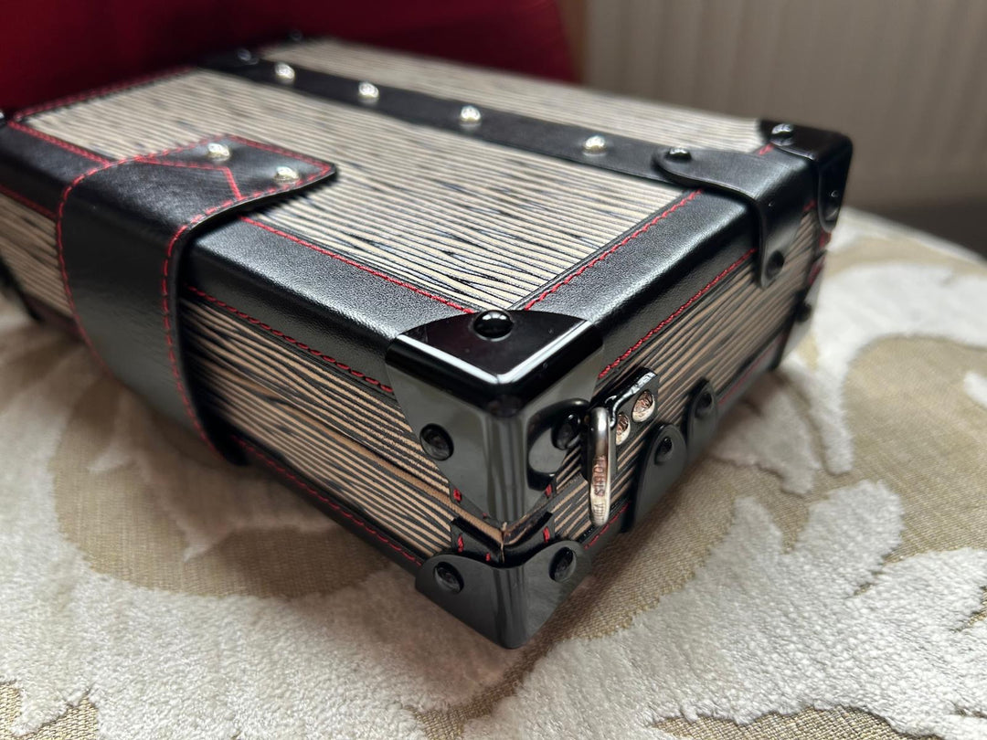 LOUIS VUITTON Red White and Black Leather Trunk Petite Malle with Silver Hardware 2015