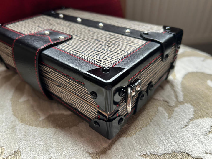 LOUIS VUITTON Red White and Black Leather Trunk Petite Malle with Silver Hardware 2015