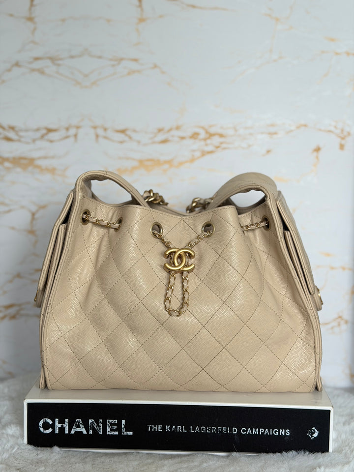CHANEL Beige Caviar Aged GHW 25 Hobo Bag size SMALL 2025 25S collection
