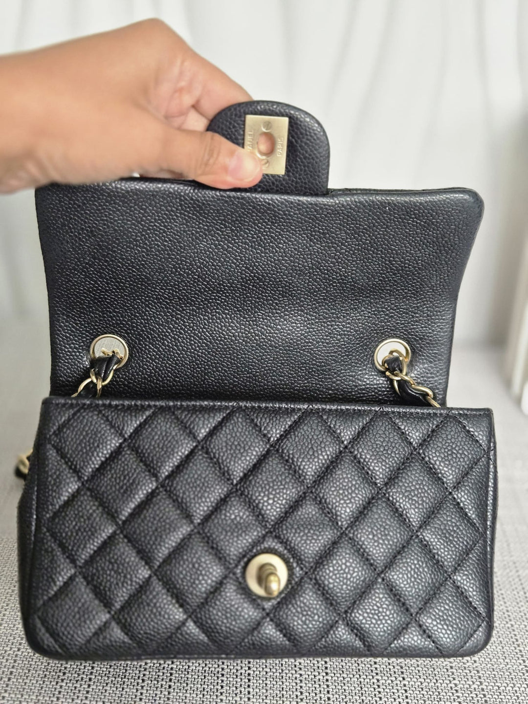 CHANEL series 20 Black Caviar Brushed GHW Mini rectangular Flap Bag
