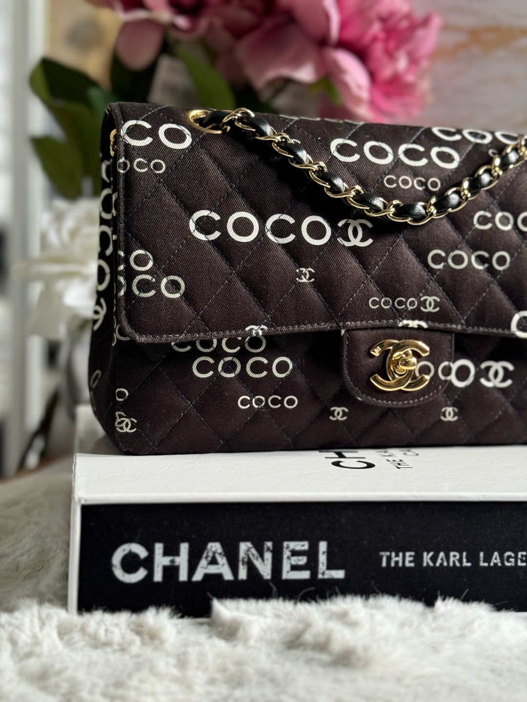 Chanel series 7 2002/2003 Black Canvas Quilted COCO Medium Classic Flap Light Gold Hardware