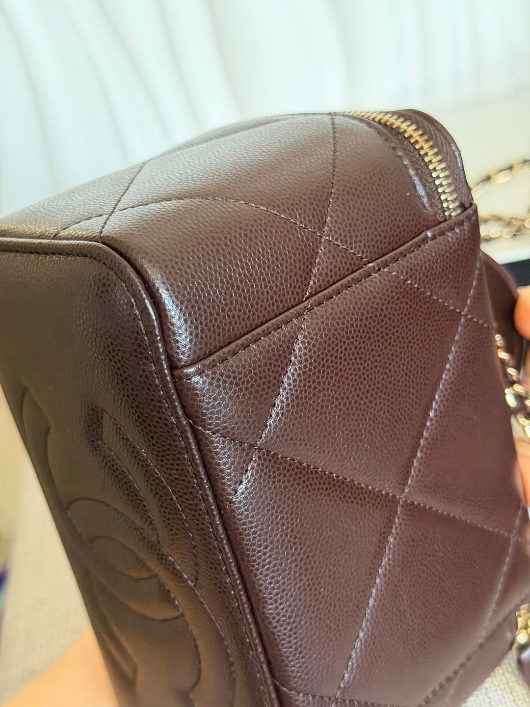 CHANEL 26S Dark Brown Caviar LGHW Small Vanity Case with Top Handle